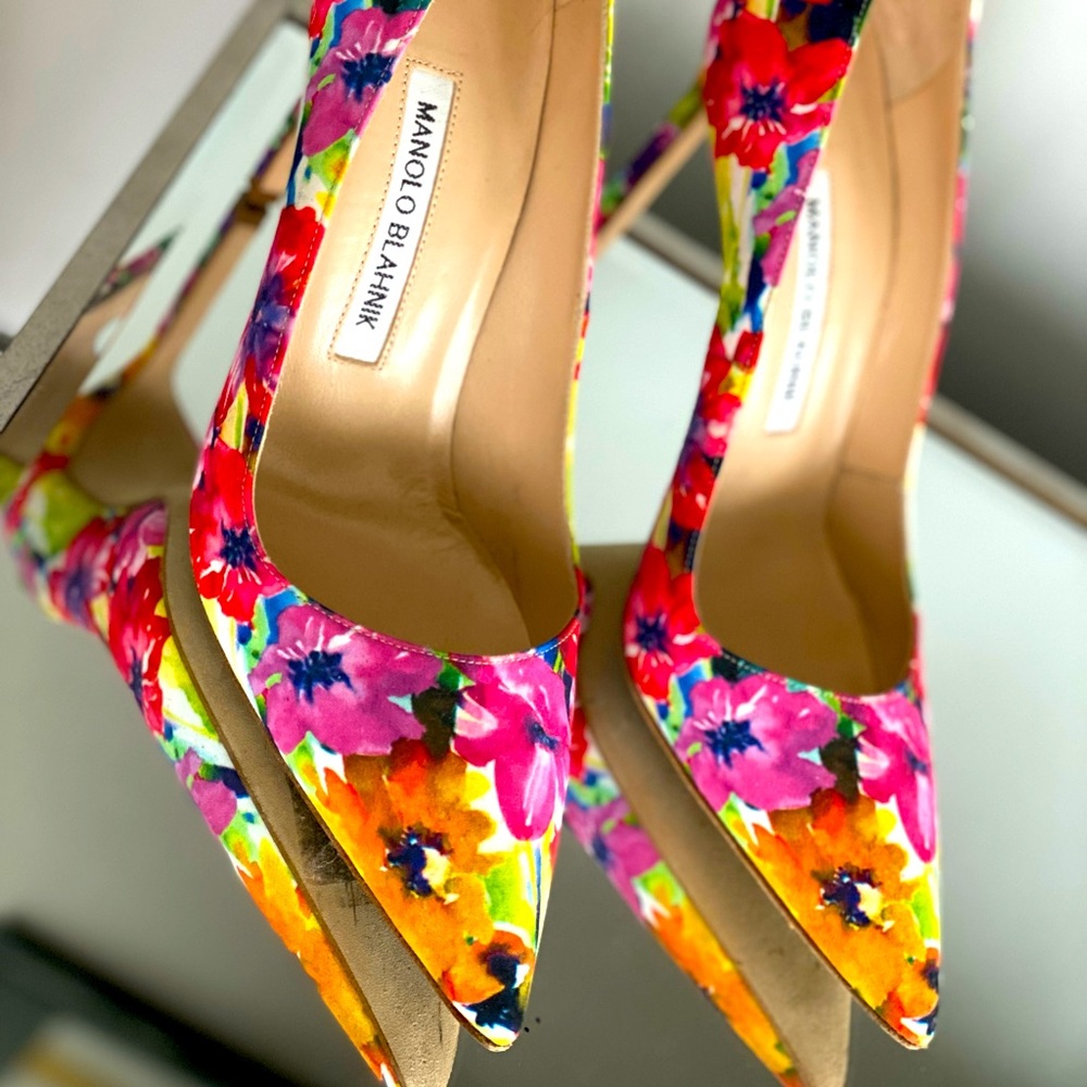 Manolo Blahnik Water Color Floral Heels